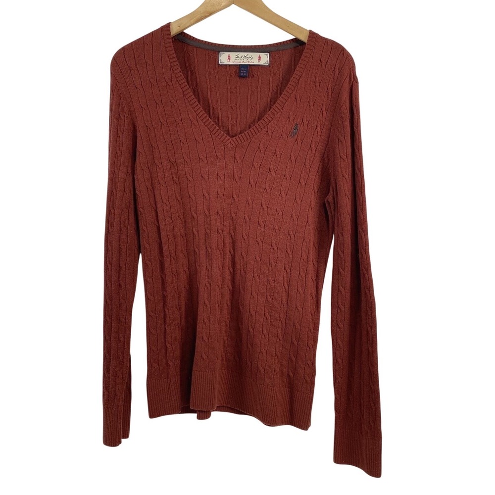Jack Murphy Womens Cableknit V‎ Neck Sweater sz 12 Made in Ireland Quiet Luxury
